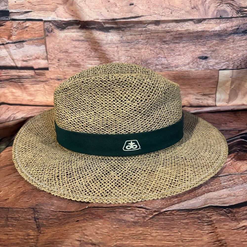 Pioneer Seed Straw Fedora Panama Hat Men's One Size Fits All Natural Green Logo